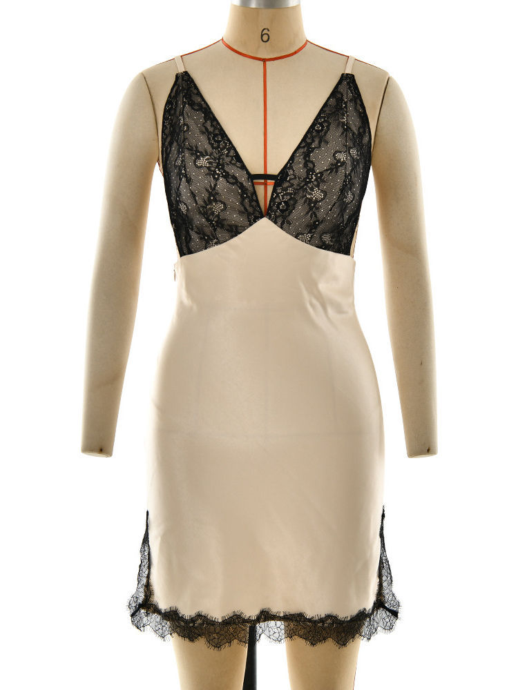 TWOTWINSTYLE Off Shoulder Spliced Lace Tunic Side Split Sexy Dress