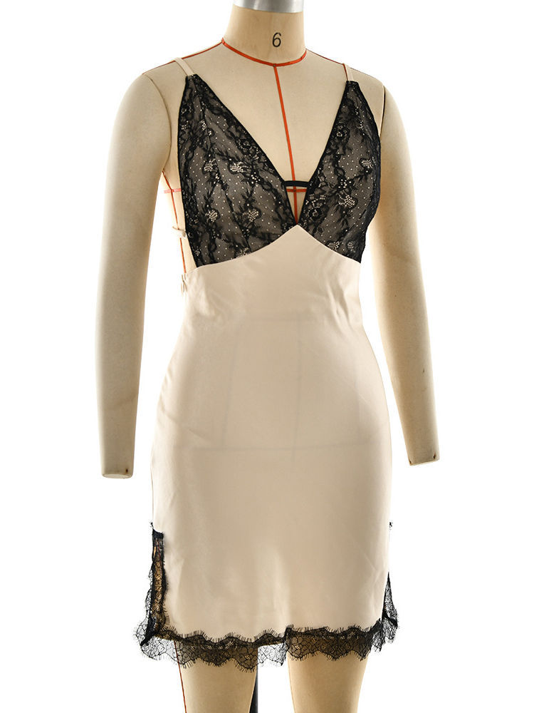 TWOTWINSTYLE Off Shoulder Spliced Lace Tunic Side Split Sexy Dress