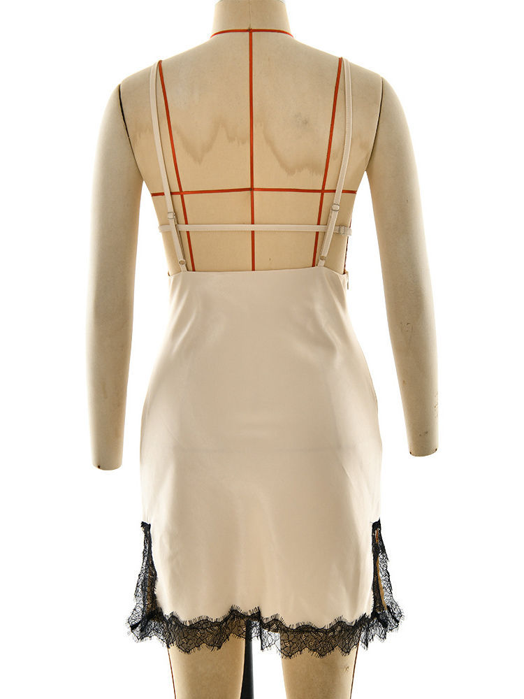 TWOTWINSTYLE Off Shoulder Spliced Lace Tunic Side Split Sexy Dress