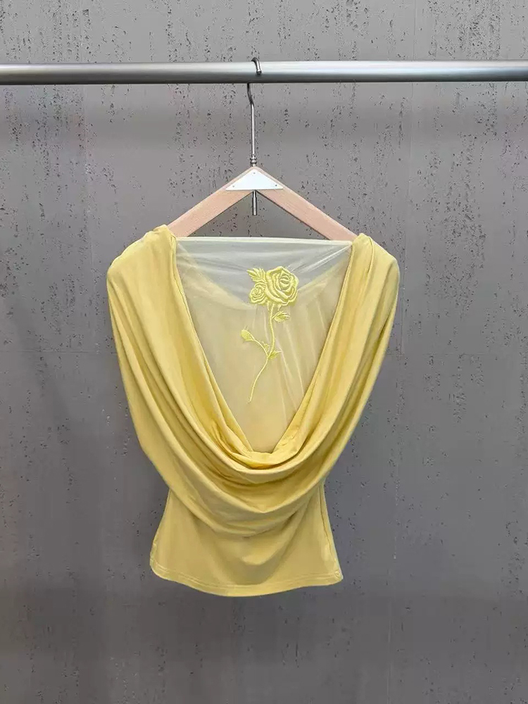 TWOTWINSTYLE Patchwork Embroidery Mesh Sleeveless Chic Top