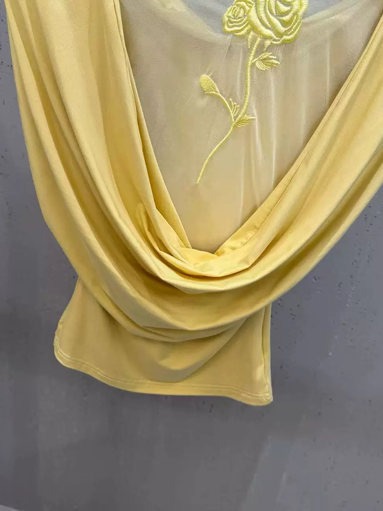 TWOTWINSTYLE Patchwork Embroidery Mesh Sleeveless Chic Top