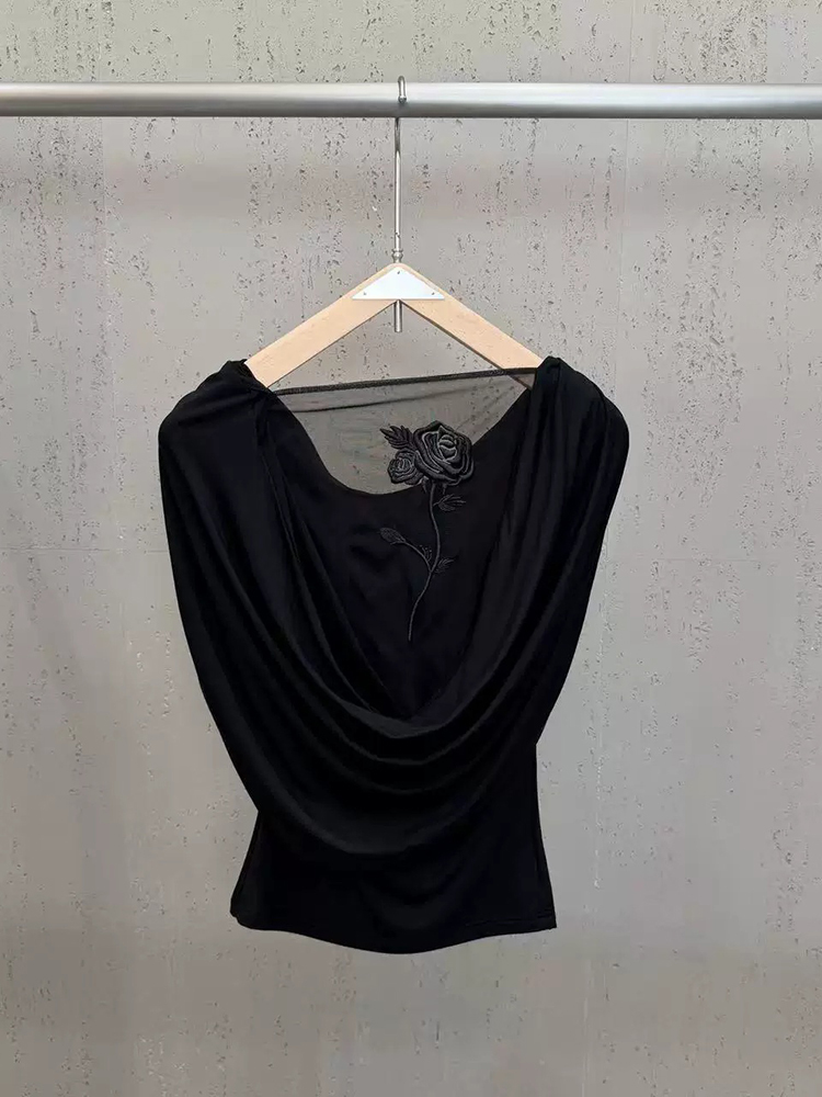 TWOTWINSTYLE Patchwork Embroidery Mesh Sleeveless Chic Top