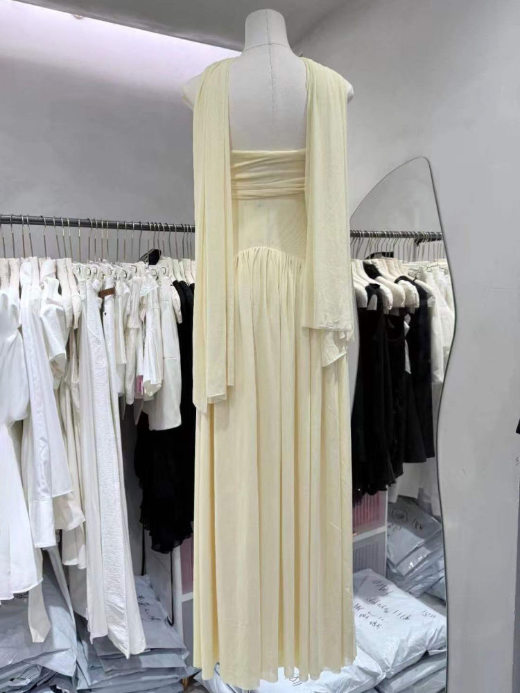 TWOTWINSTYLE Patchwork Mesh Pleated Fashion Camisole Dress