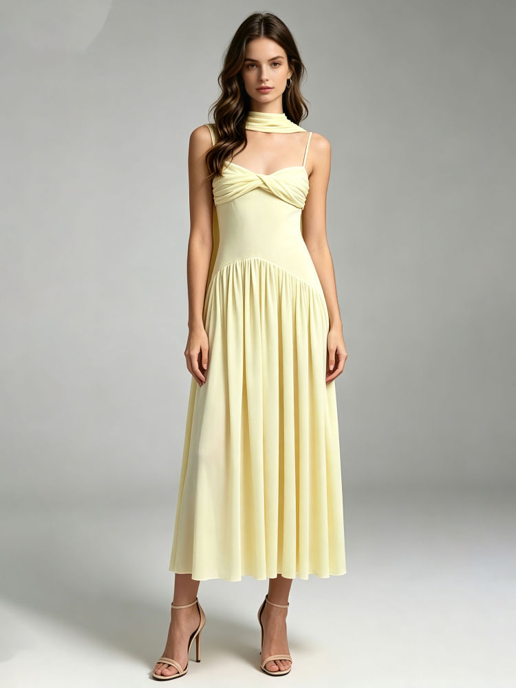 TWOTWINSTYLE Patchwork Mesh Pleated Fashion Camisole Dress