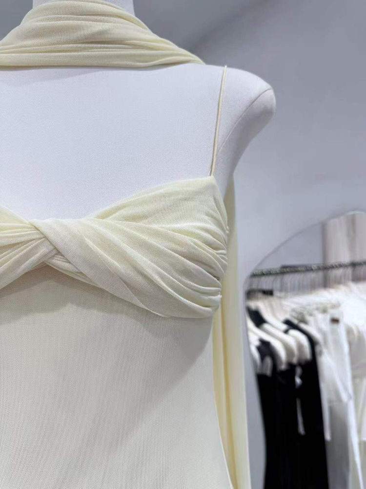 TWOTWINSTYLE Patchwork Mesh Pleated Fashion Camisole Dress