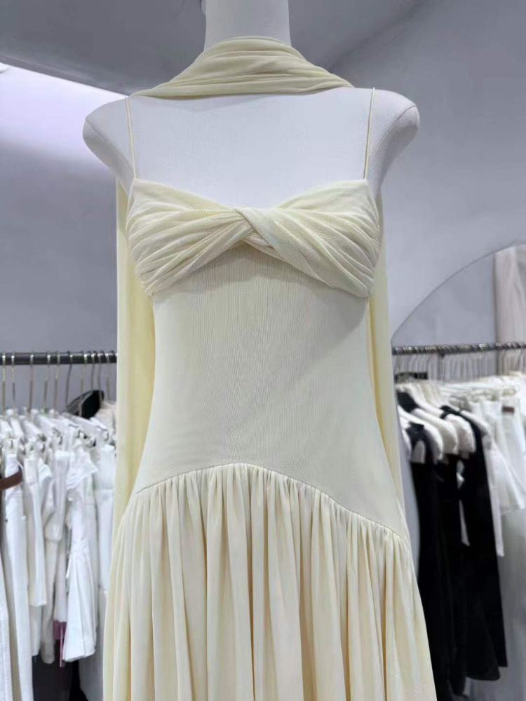 TWOTWINSTYLE Patchwork Mesh Pleated Fashion Camisole Dress