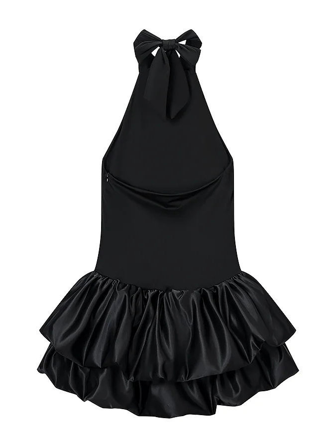 TWOTWINSTYLE Solid Stand Collar High Waist Pleated Chic Dress
