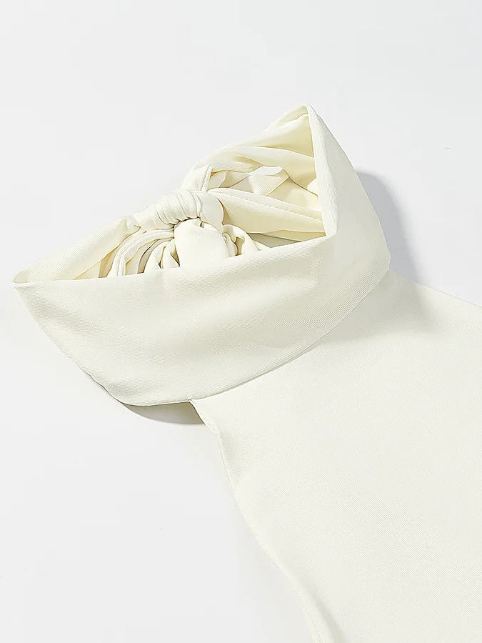 TWOTWINSTYLE Solid Stand Collar High Waist Pleated Chic Dress