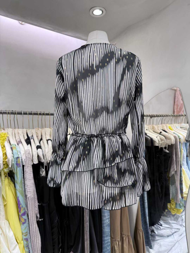 TWOTWINSTYLE Spliced Lace Bell Sleeve Tunic Stripe Chic Dress