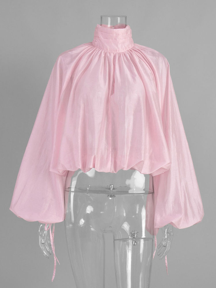 TWOTWINSTYLE Stand Collar Long Sleeve Casual Crop Top