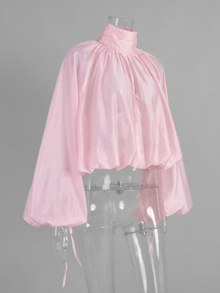 TWOTWINSTYLE Stand Collar Long Sleeve Casual Crop Top