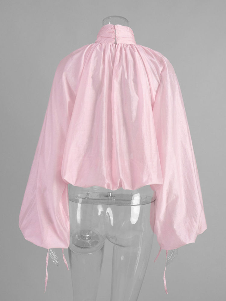 TWOTWINSTYLE Stand Collar Long Sleeve Casual Crop Top