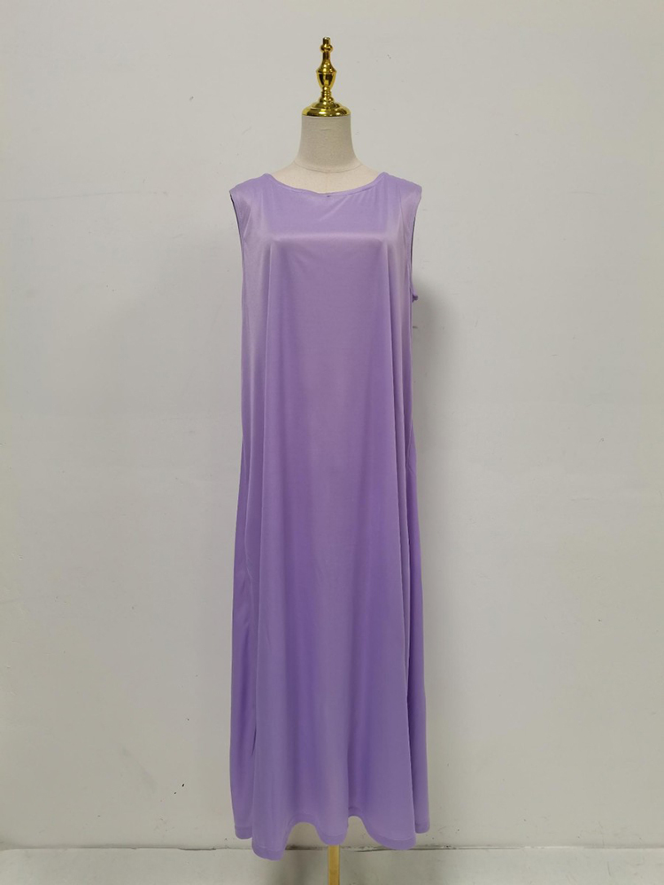 TWOTWINSTYLE Solid Round Neck Sleeveles Spliced Diamond Fashion Dress