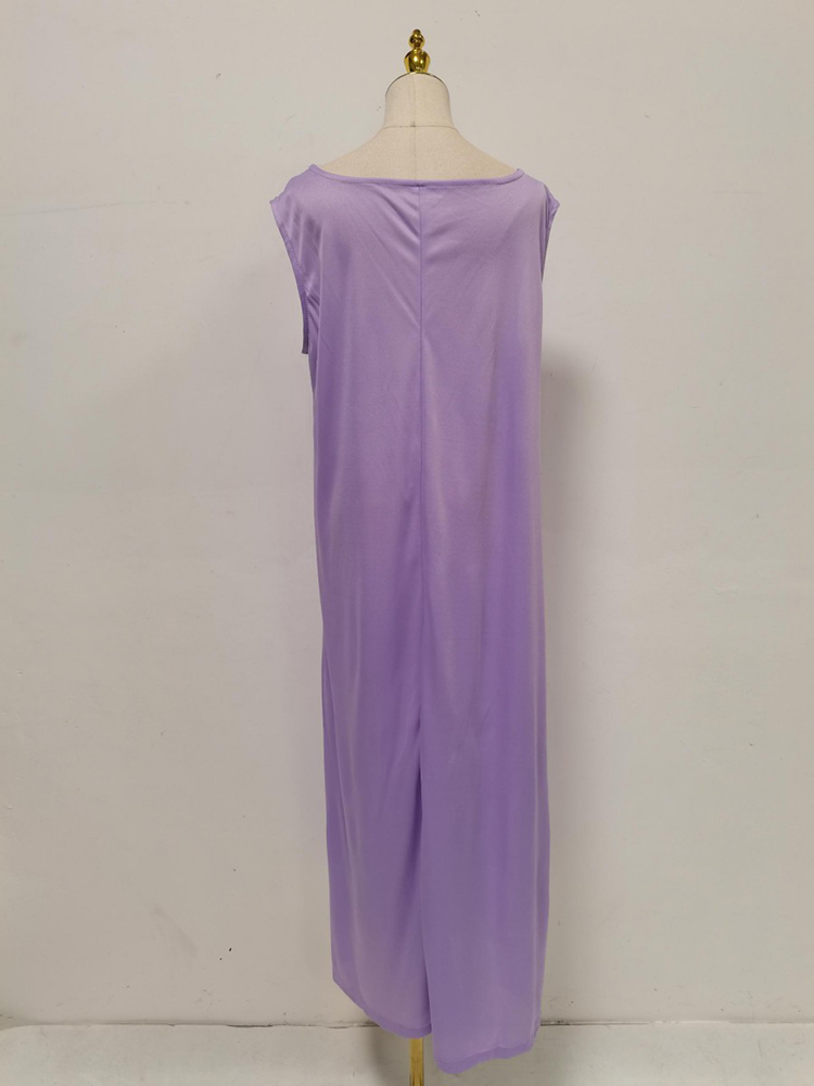 TWOTWINSTYLE Solid Round Neck Sleeveles Spliced Diamond Fashion Dress