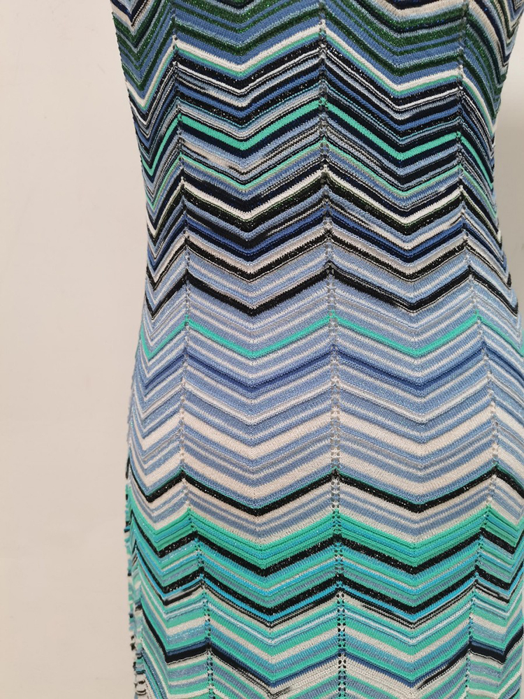 TWOTWINSTYLE Elegant Off One Shoulder Striped Tunic knitting Dress