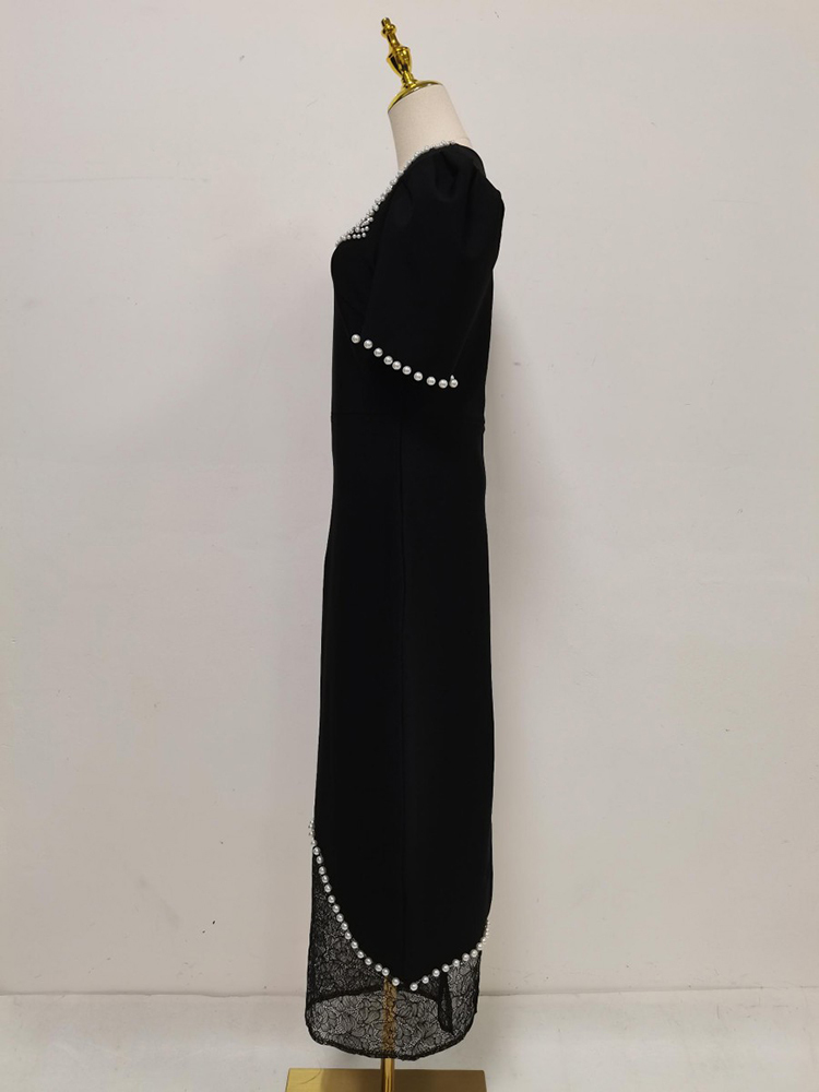 TWOTWINSTYLE Square Neckline Spliced Pearl Lace Fashion Dress