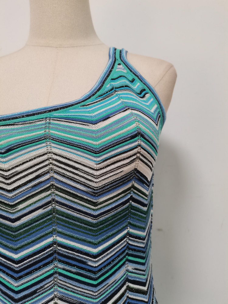 TWOTWINSTYLE Elegant Off One Shoulder Striped Tunic knitting Dress