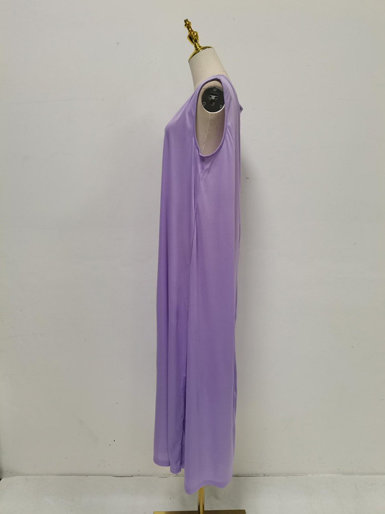 TWOTWINSTYLE Solid Round Neck Sleeveles Spliced Diamond Fashion Dress