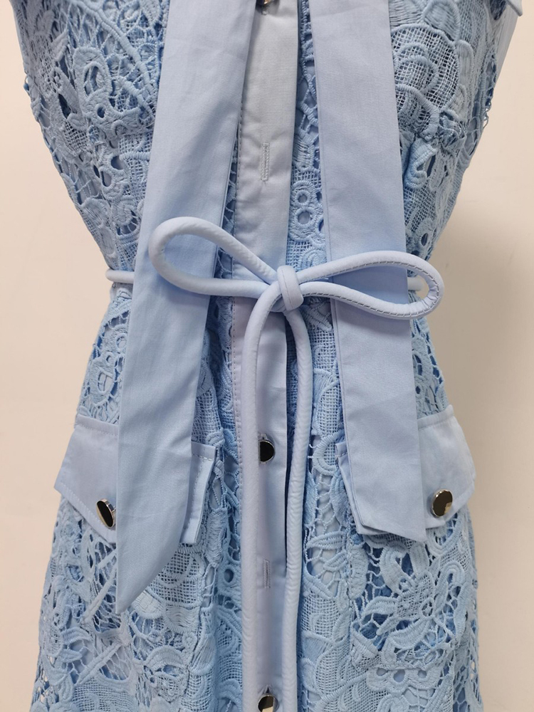 TWOTWINSTYLE Solid Sleeveles Patchwork Bowknot Fashion Dress