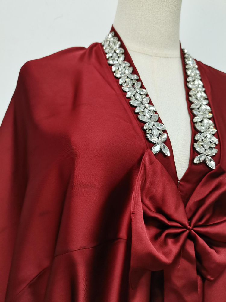 TWOTWINSTYLE V Neck Irregular Hem Patchwork Diamond Vintage Dress