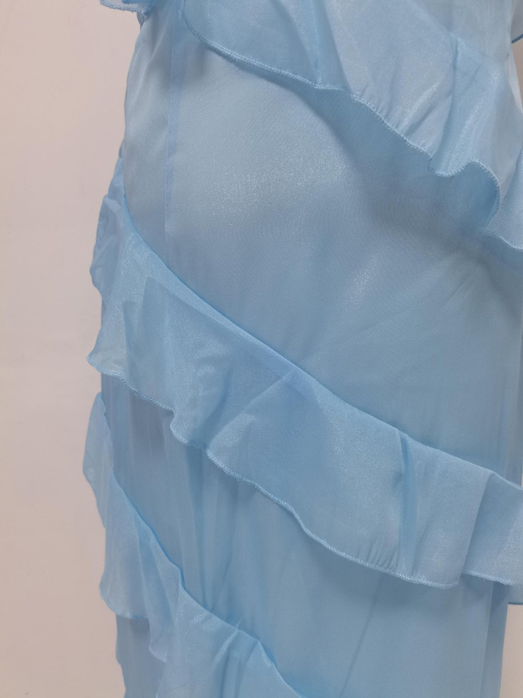 TWOTWINSTYLE Off Shoulder Spliced Ruffles Irregular Hem Chic Dress