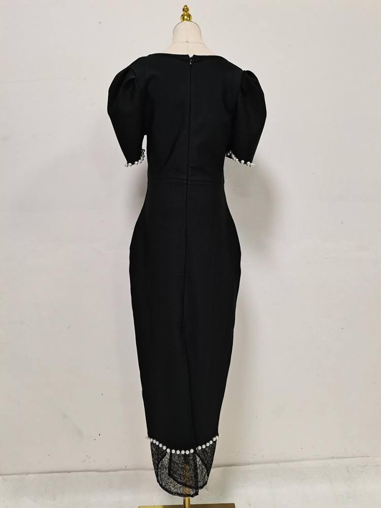 TWOTWINSTYLE Square Neckline Spliced Pearl Lace Fashion Dress