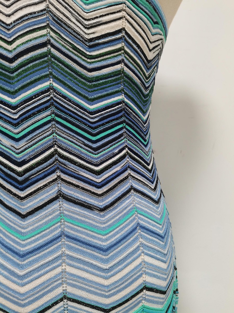 TWOTWINSTYLE Elegant Off One Shoulder Striped Tunic knitting Dress