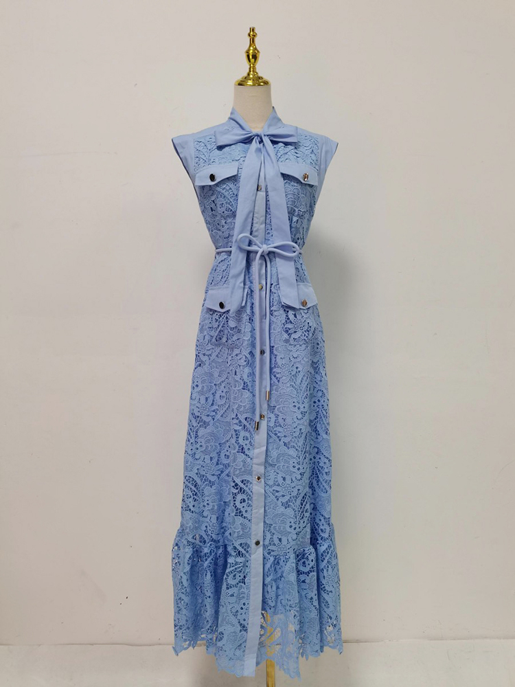 TWOTWINSTYLE Solid Sleeveles Patchwork Bowknot Fashion Dress