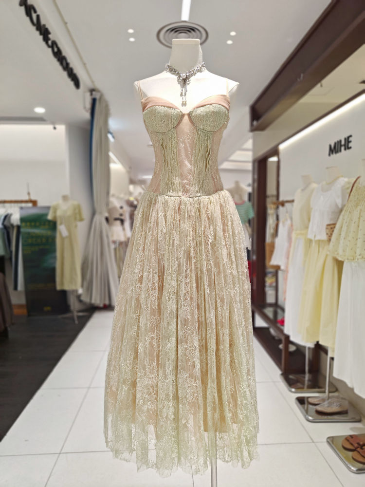 TWOTWINSTYLE Hit Color Off Shoulder Spliced Lace Tunic Designer Dress