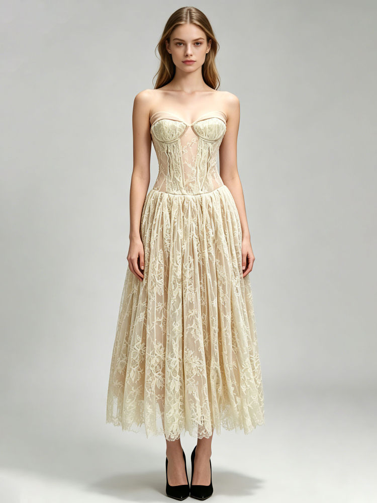 TWOTWINSTYLE Hit Color Off Shoulder Spliced Lace Tunic Designer Dress