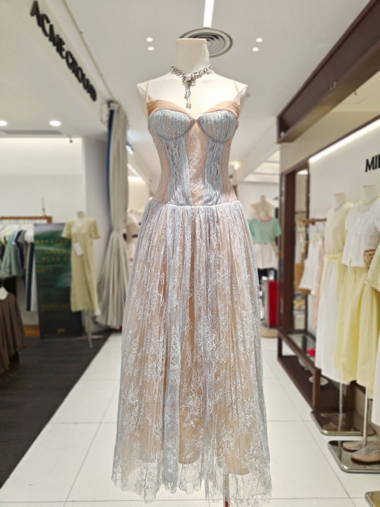 TWOTWINSTYLE Hit Color Off Shoulder Spliced Lace Tunic Designer Dress