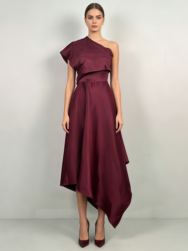 TWOTWINSTYLE Off Shoulder Asymmetrical Tunic Solid Chic Midi Dress