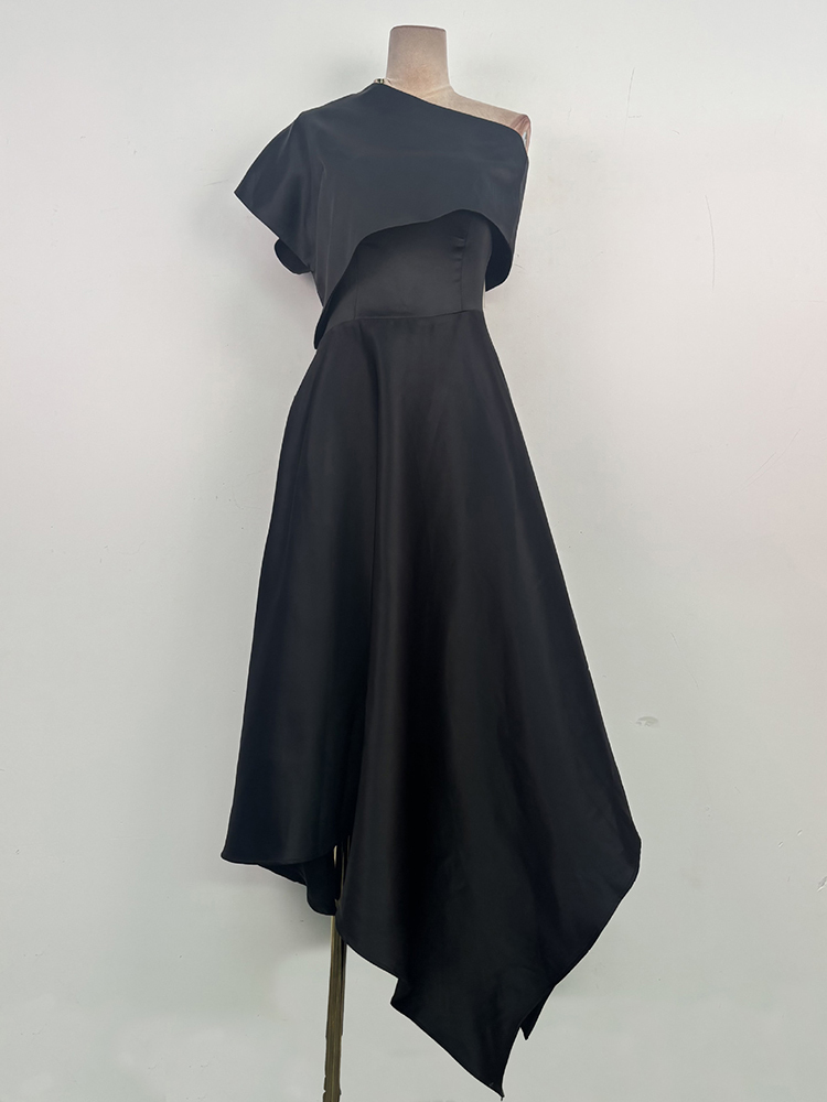 TWOTWINSTYLE Off Shoulder Asymmetrical Tunic Solid Chic Midi Dress