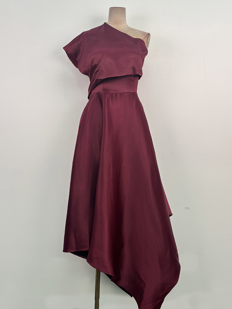 TWOTWINSTYLE Off Shoulder Asymmetrical Tunic Solid Chic Midi Dress