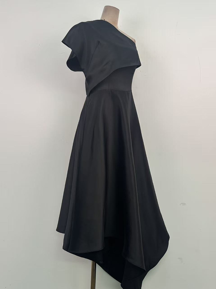 TWOTWINSTYLE Off Shoulder Asymmetrical Tunic Solid Chic Midi Dress