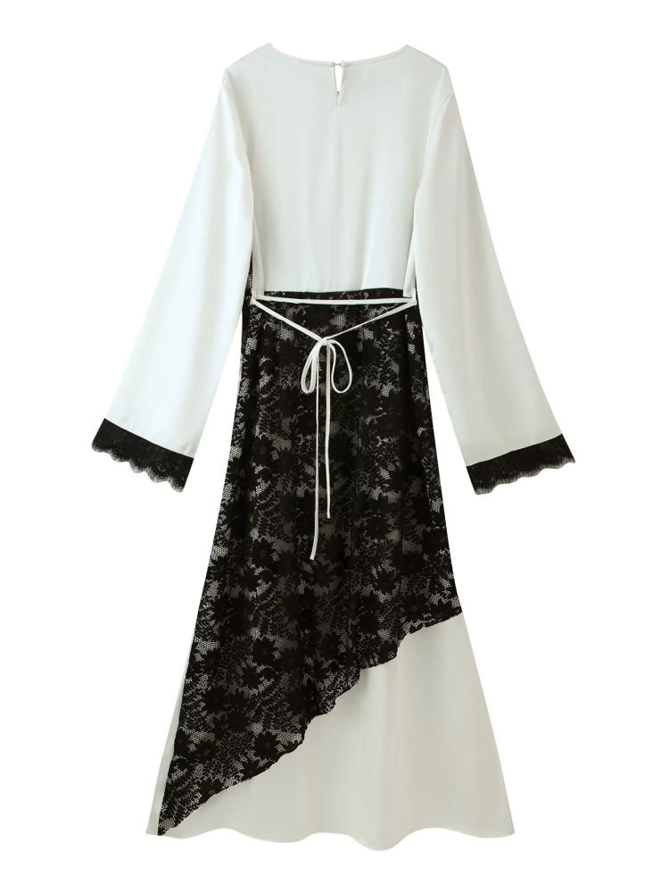 TWOTWINSTYLE Round Neck Long Sleeve Hit Color Elegant Dress