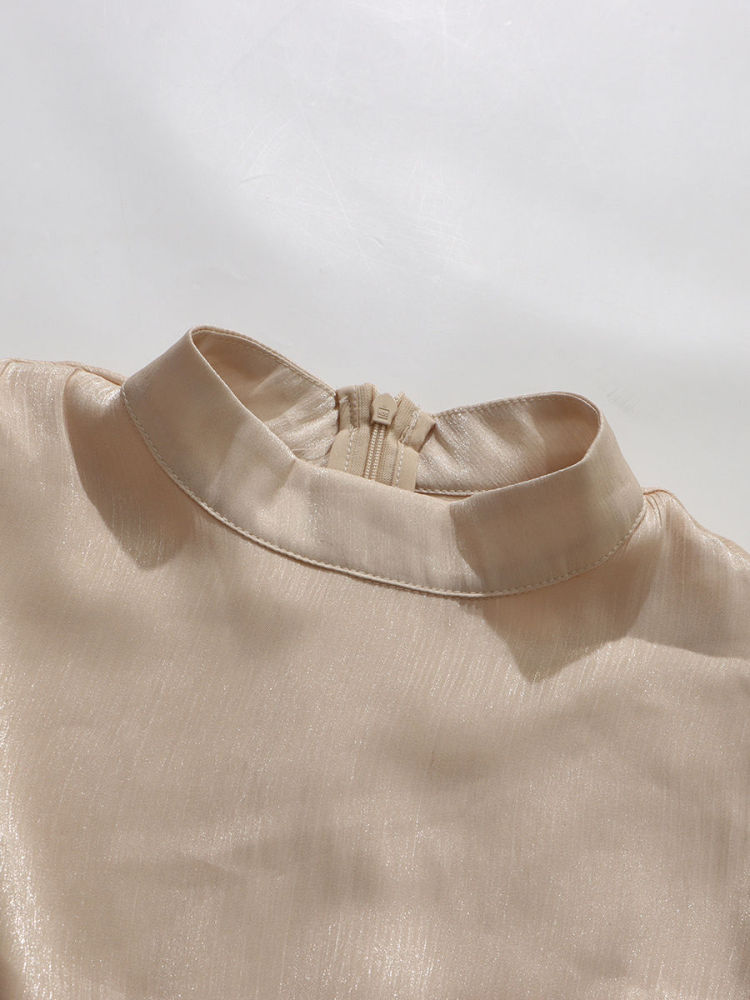 TWOTWINSTYLE Stand Collar Patchwork Shawl Long Sleeve Elegant Dress