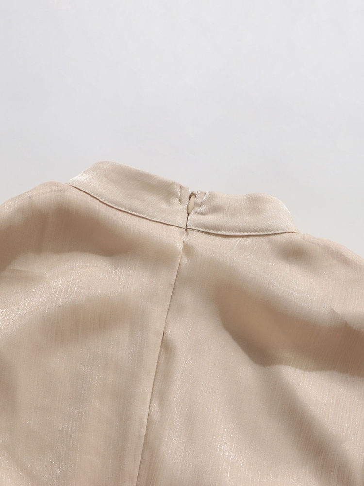 TWOTWINSTYLE Stand Collar Patchwork Shawl Long Sleeve Elegant Dress