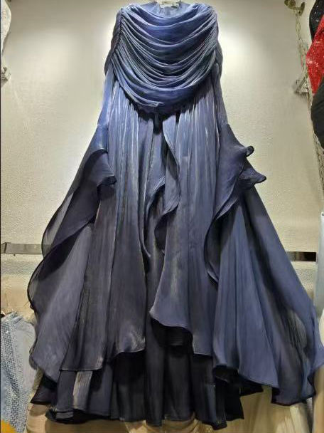 TWOTWINSTYLE Stand Collar Patchwork Shawl Long Sleeve Elegant Dress