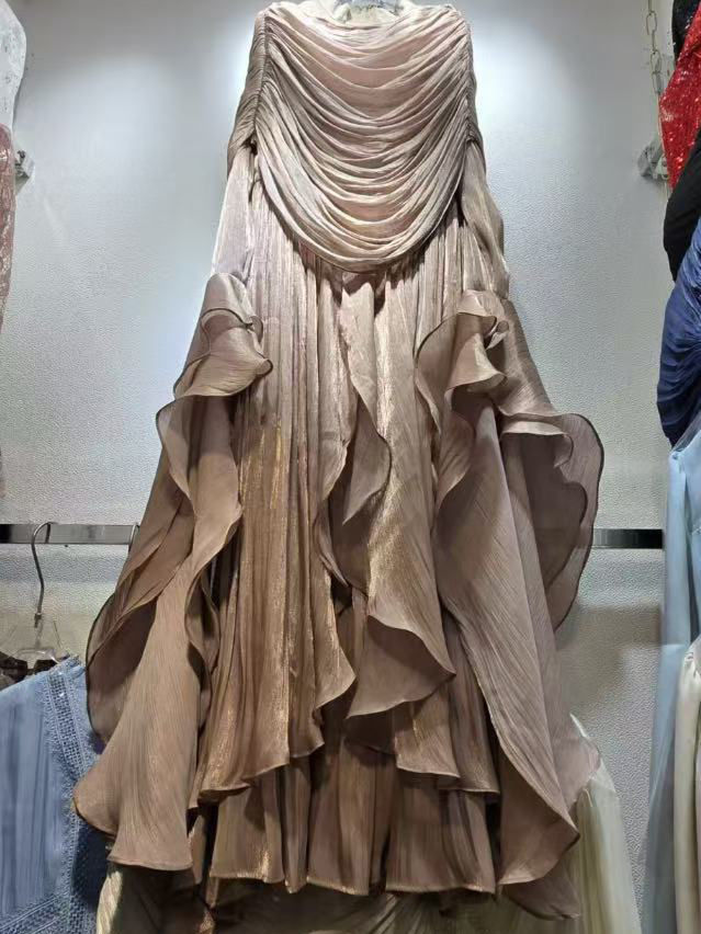 TWOTWINSTYLE Stand Collar Patchwork Shawl Long Sleeve Elegant Dress