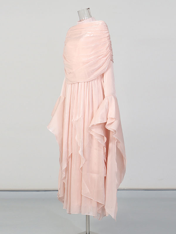 TWOTWINSTYLE Stand Collar Patchwork Shawl Long Sleeve Elegant Dress