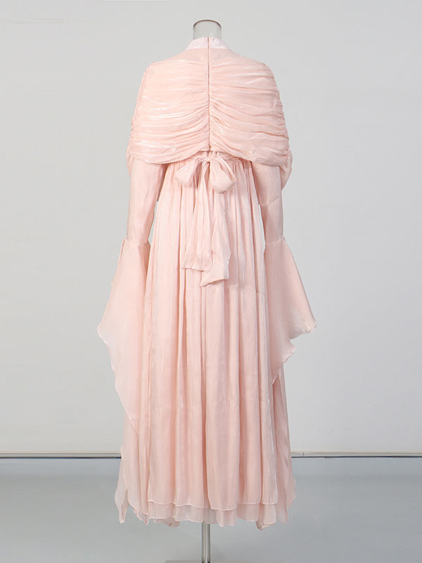 TWOTWINSTYLE Stand Collar Patchwork Shawl Long Sleeve Elegant Dress