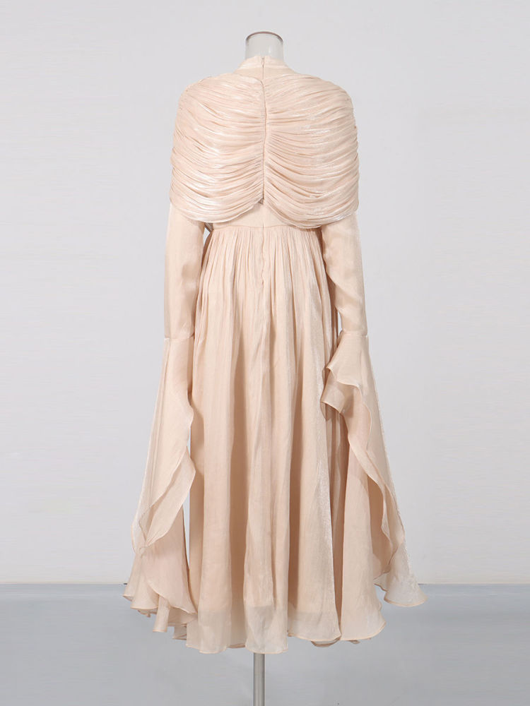 TWOTWINSTYLE Stand Collar Patchwork Shawl Long Sleeve Elegant Dress