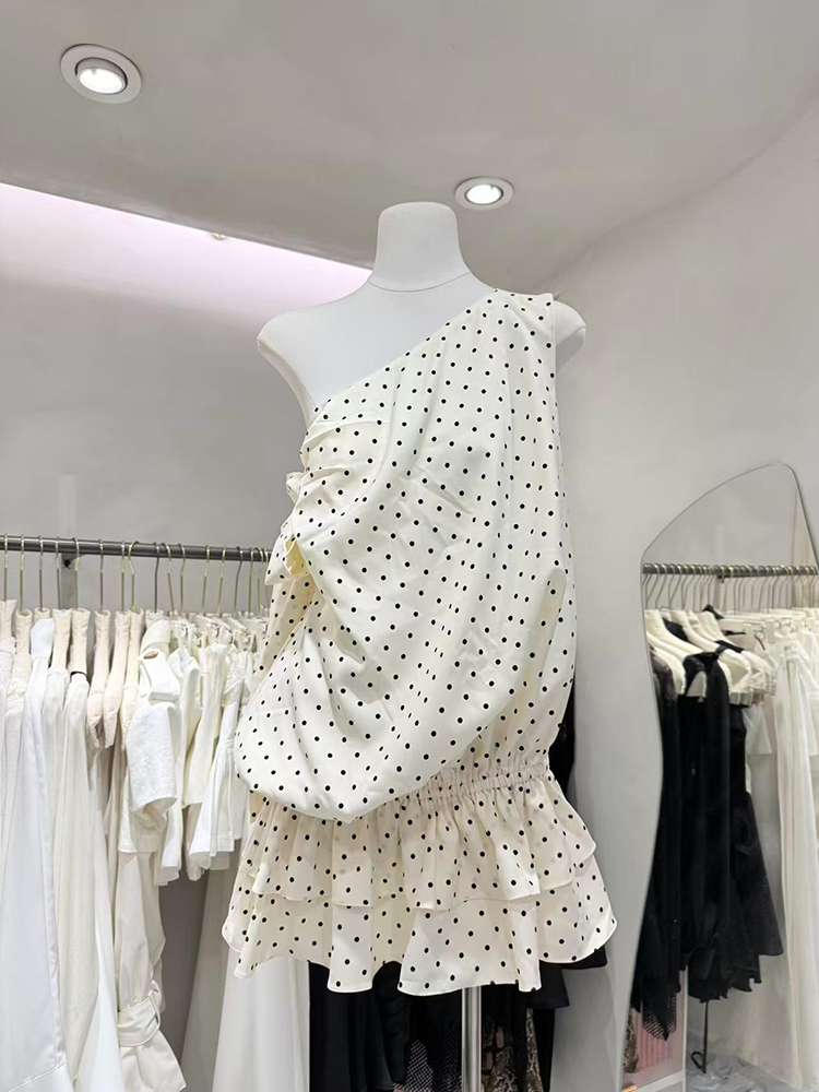 TWOTWINSTYLE Wave Point Sloping Shoulder Bowknot Tunic Chic Dress