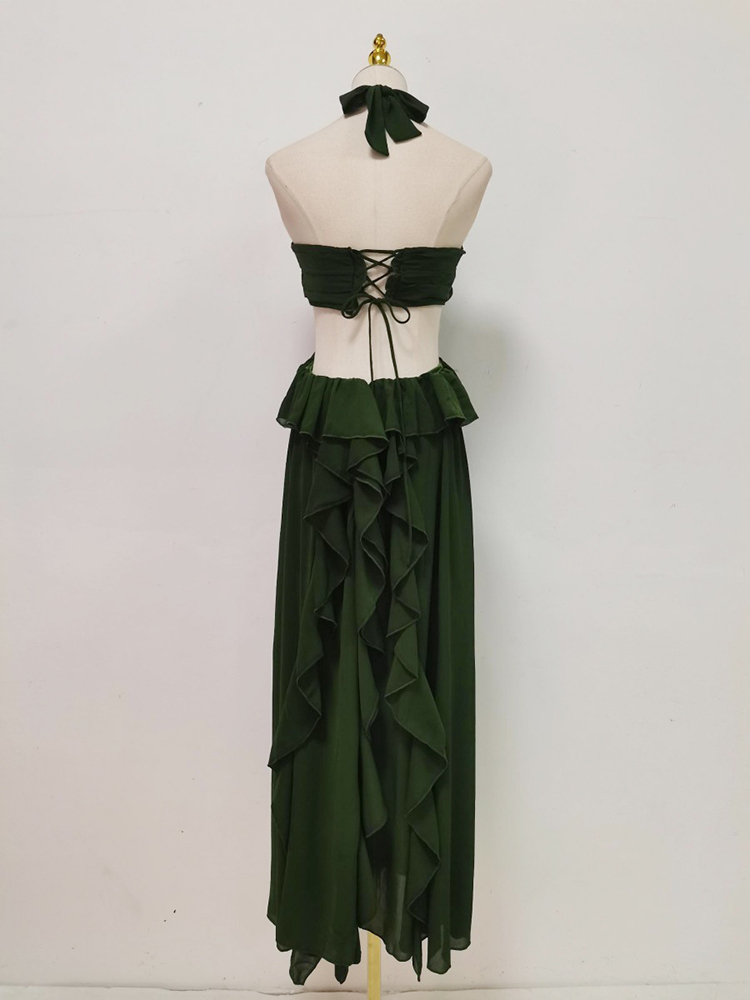 TWOTWINSTYLE Off Shoulder Bare Midriff Patchwork Ruffles Fashion Dress
