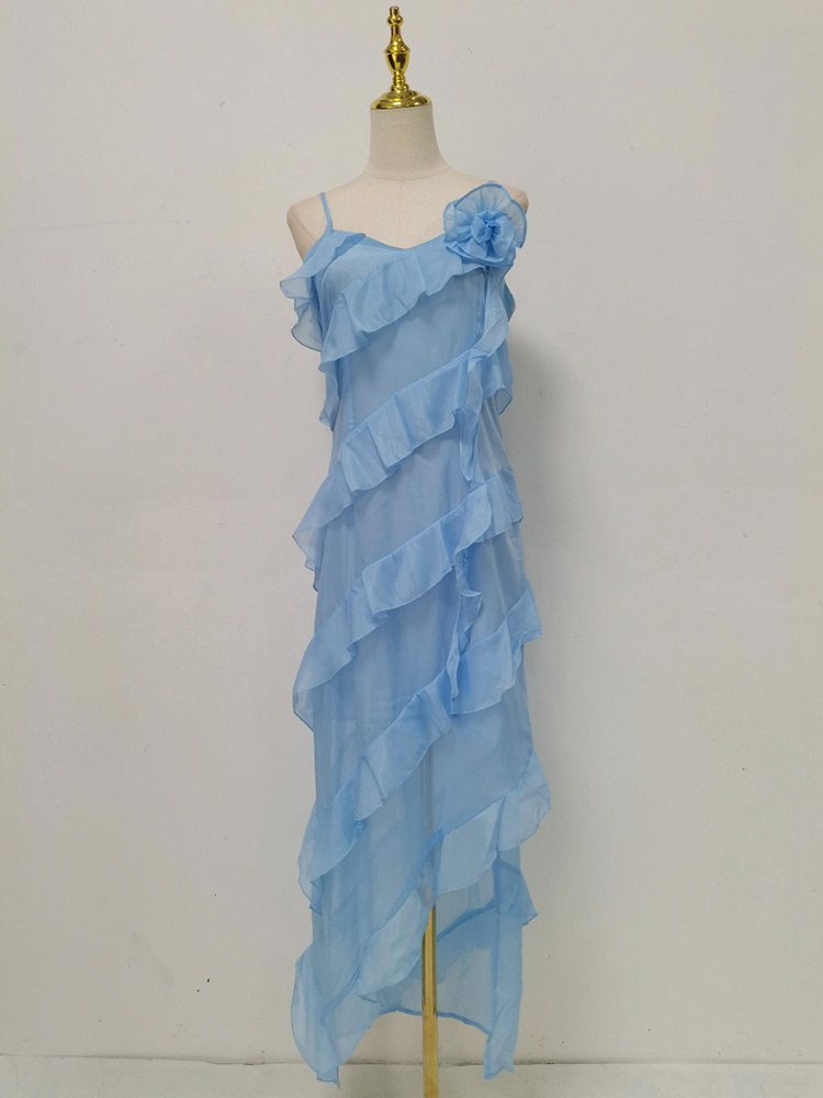 TWOTWINSTYLE Off Shoulder Spliced Ruffles Irregular Hem Chic Dress