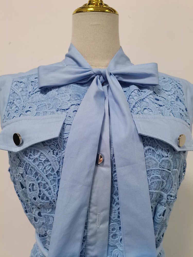 TWOTWINSTYLE Solid Sleeveles Patchwork Bowknot Fashion Dress