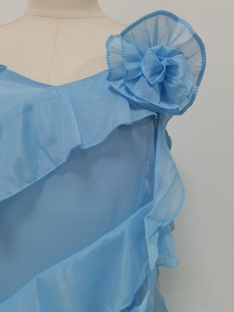 TWOTWINSTYLE Off Shoulder Spliced Ruffles Irregular Hem Chic Dress
