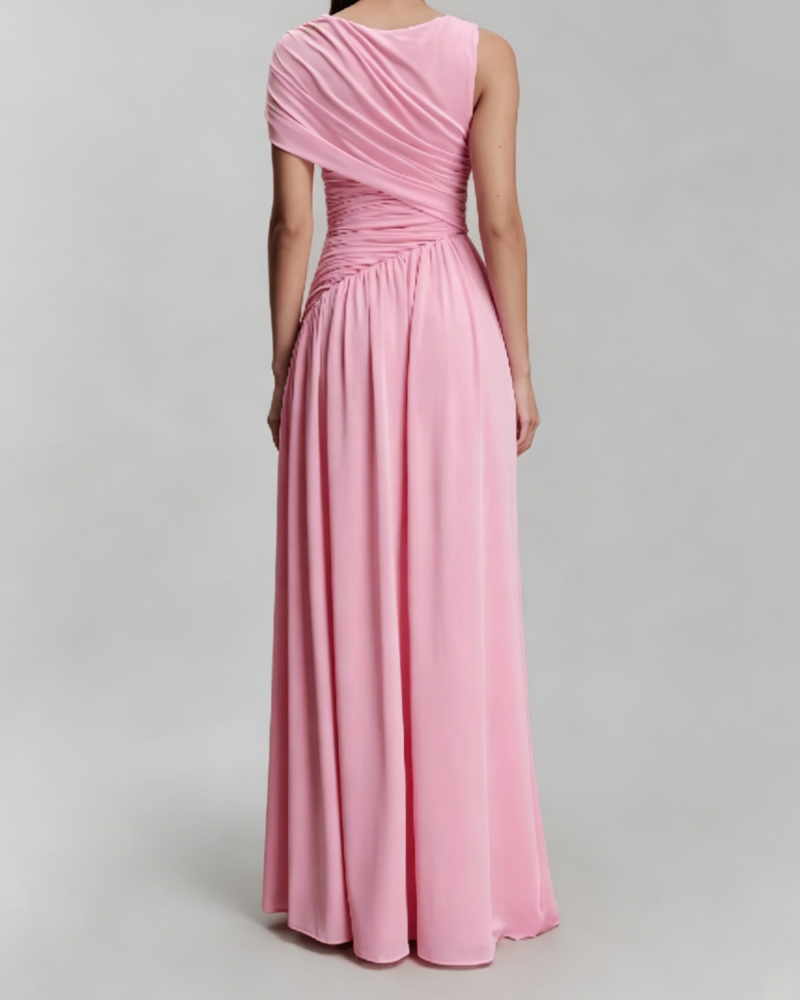 TWOTWINSTYLE  Asymmetrical Off One Shoulder Ruched Tunic Elegant Dress