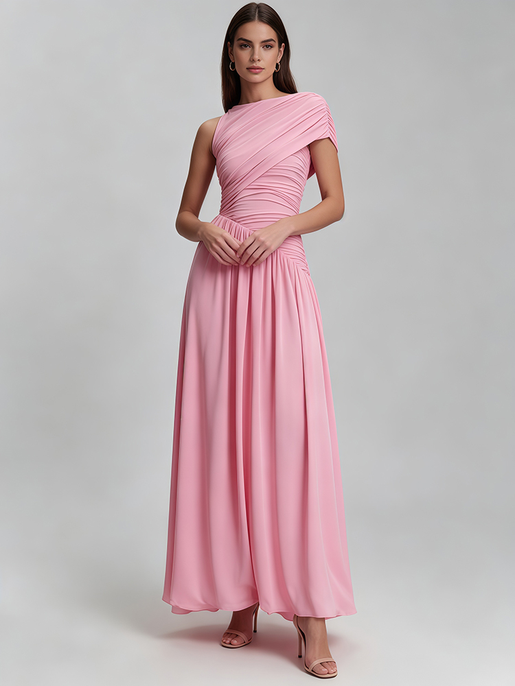 TWOTWINSTYLE  Asymmetrical One-Shoulder Ruched Tunic Elegant Dress